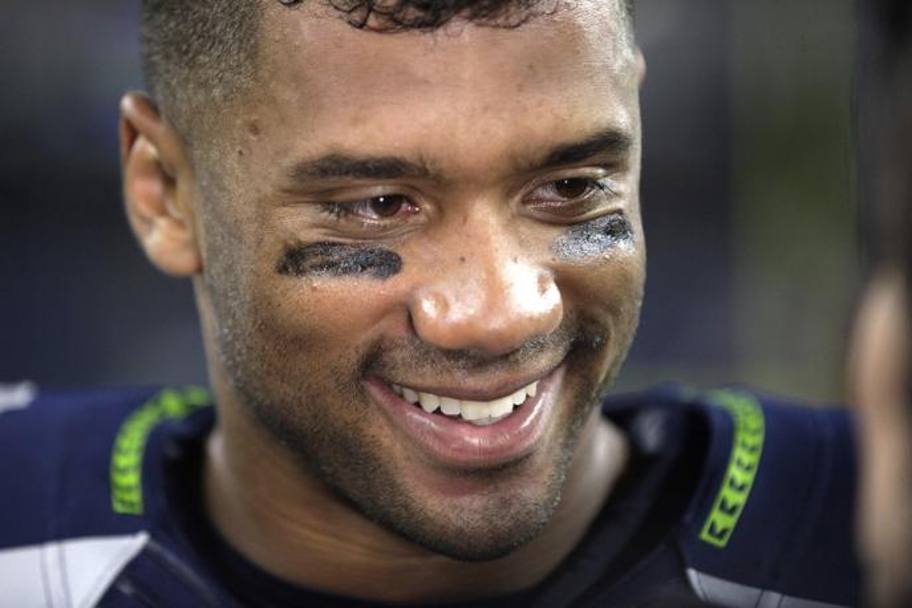 Russell Wilson , quarterback dei Seahawks, sorride dopo la vittoria coi Packers (Ap)